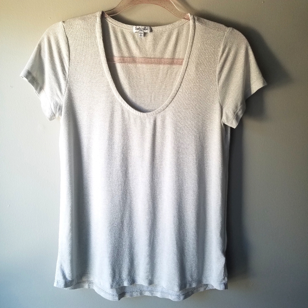 Splendid Tshirt White & Silver Metallic Size Small